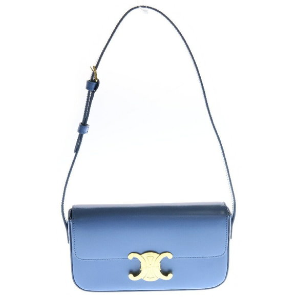 Celine Claude Triomphe Shoulder Bag Blue Leather - Picture 1 of 5